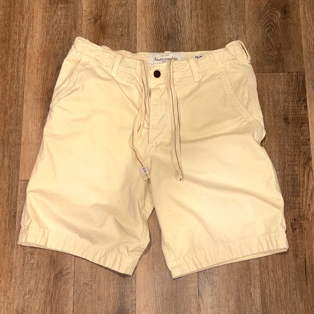 Abercrombie & Fitch Mens 36 Chino Shorts Cream Y2K Preppy Drawstring Cotton